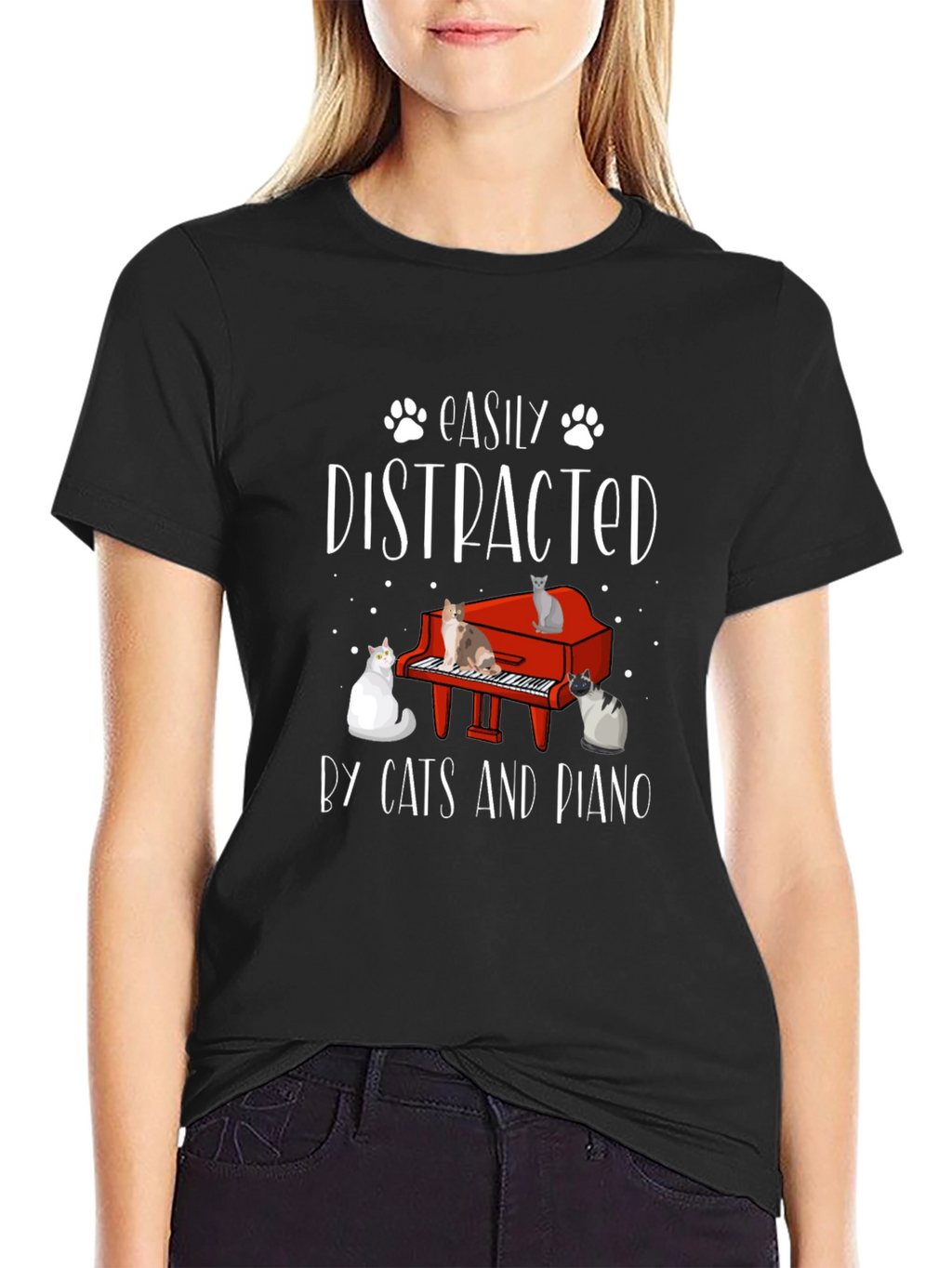 Easily Distracted by Cats and Piano Graphic Tee