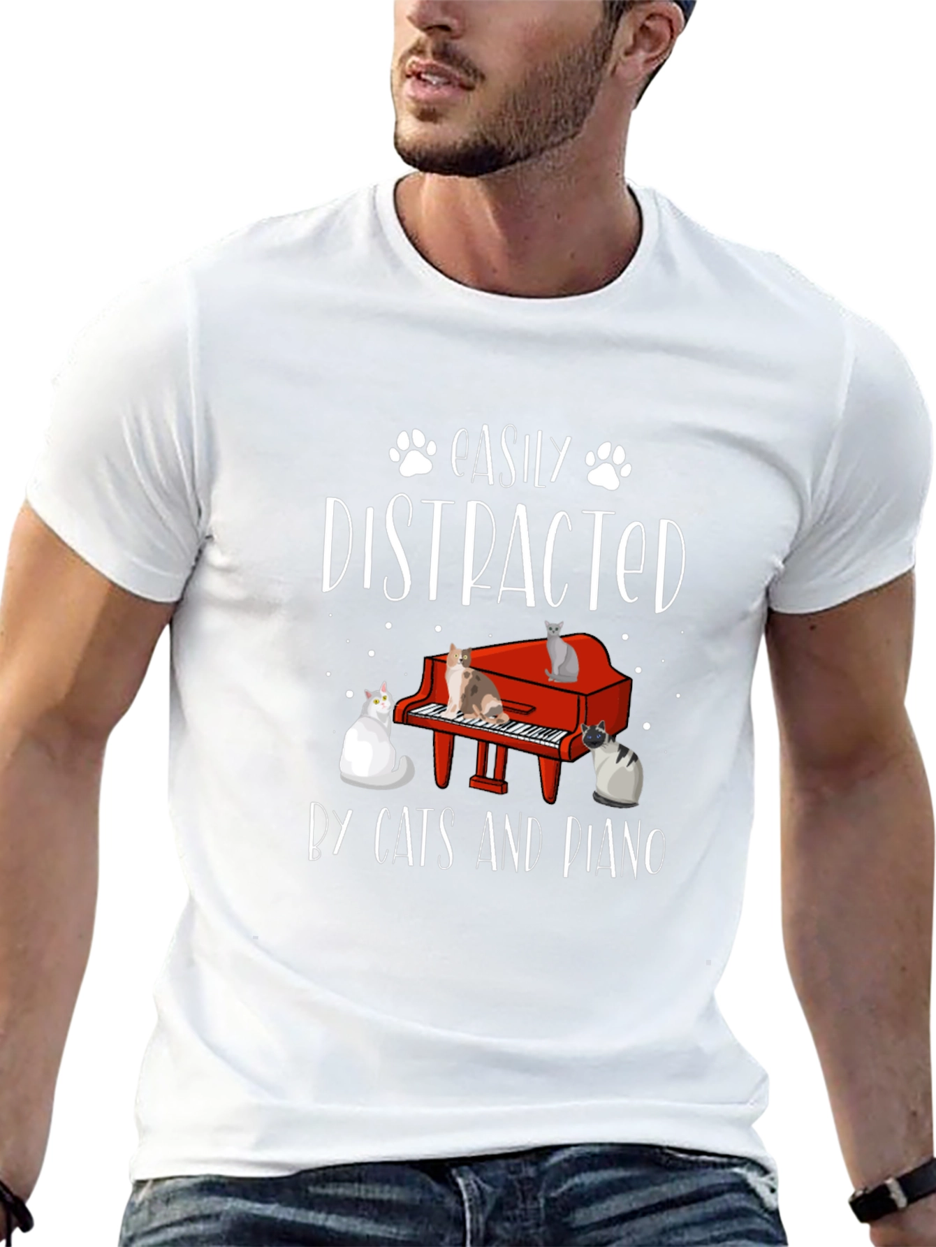 Easily Distracted by Cats and Piano Graphic Tee