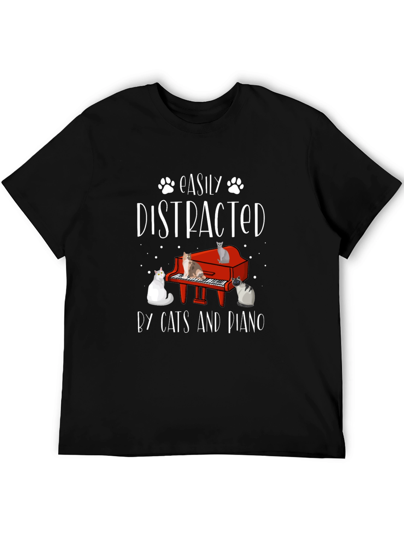 Easily Distracted by Cats and Piano Graphic Tee