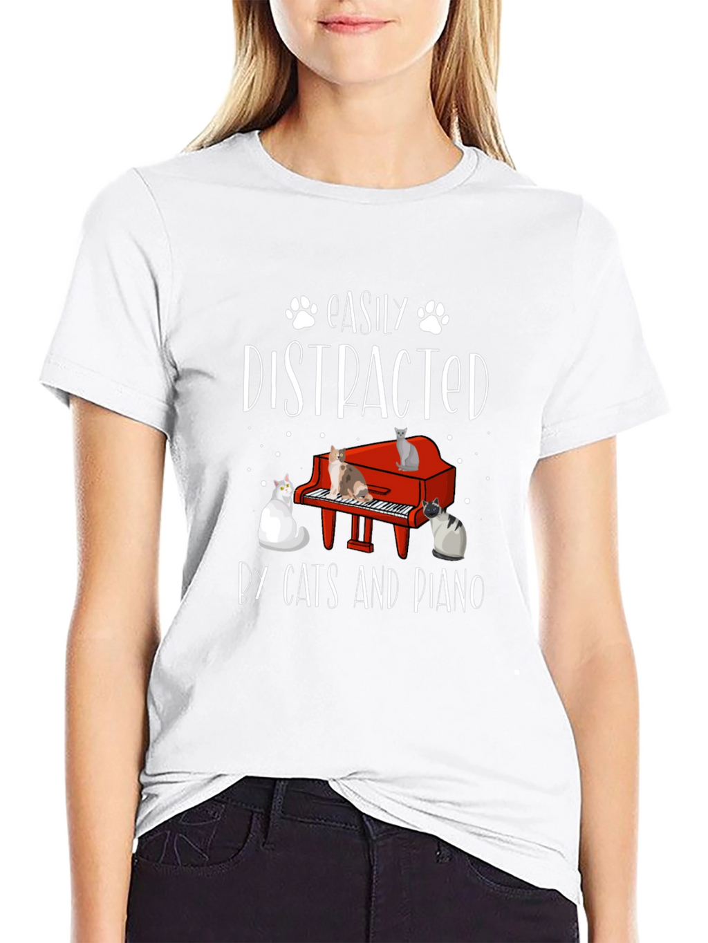 Easily Distracted by Cats and Piano Graphic Tee