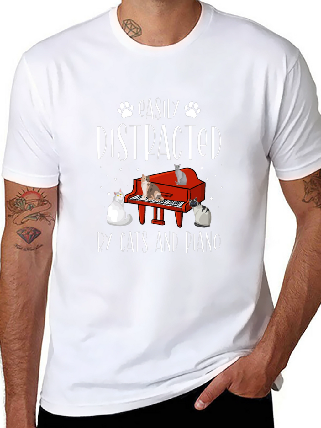 Easily Distracted by Cats and Piano Graphic Tee