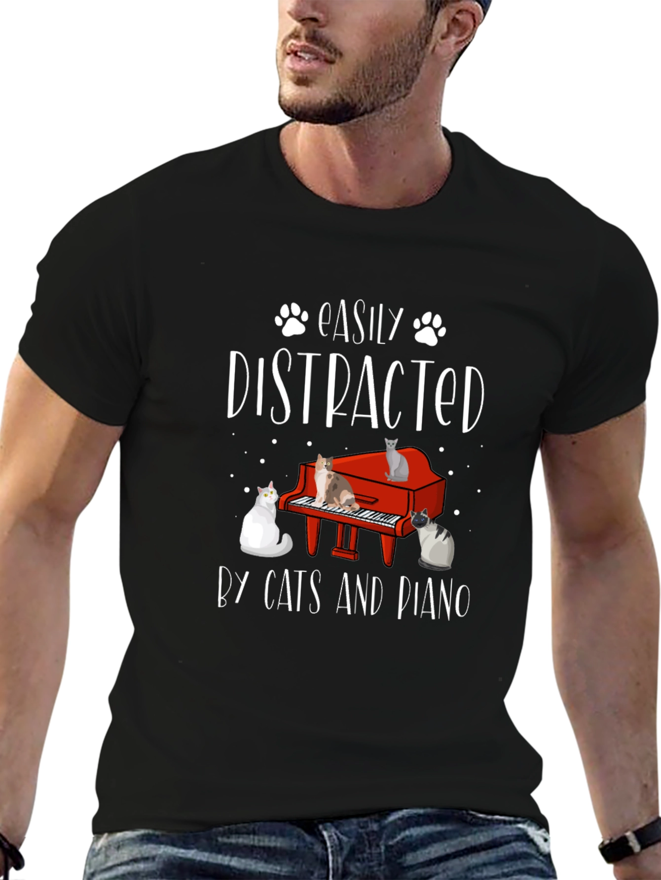 Easily Distracted by Cats and Piano Graphic Tee