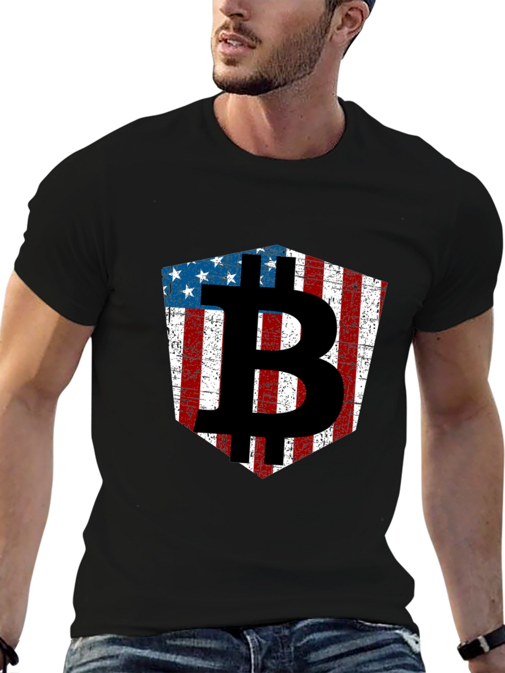 American Flag Bitcoin Black T-Shirt