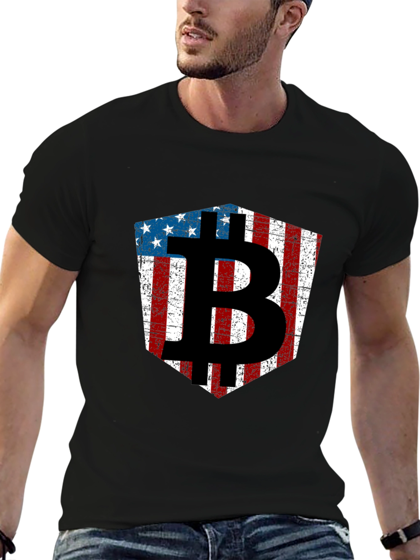 American Flag Bitcoin Black T-Shirt