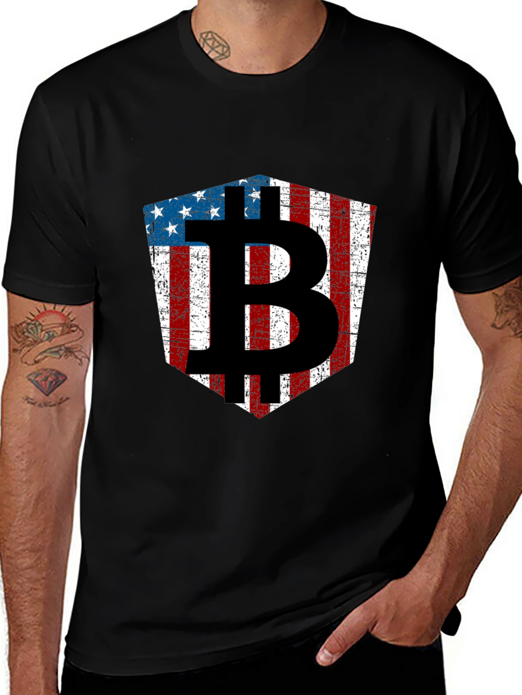American Flag Bitcoin Black T-Shirt