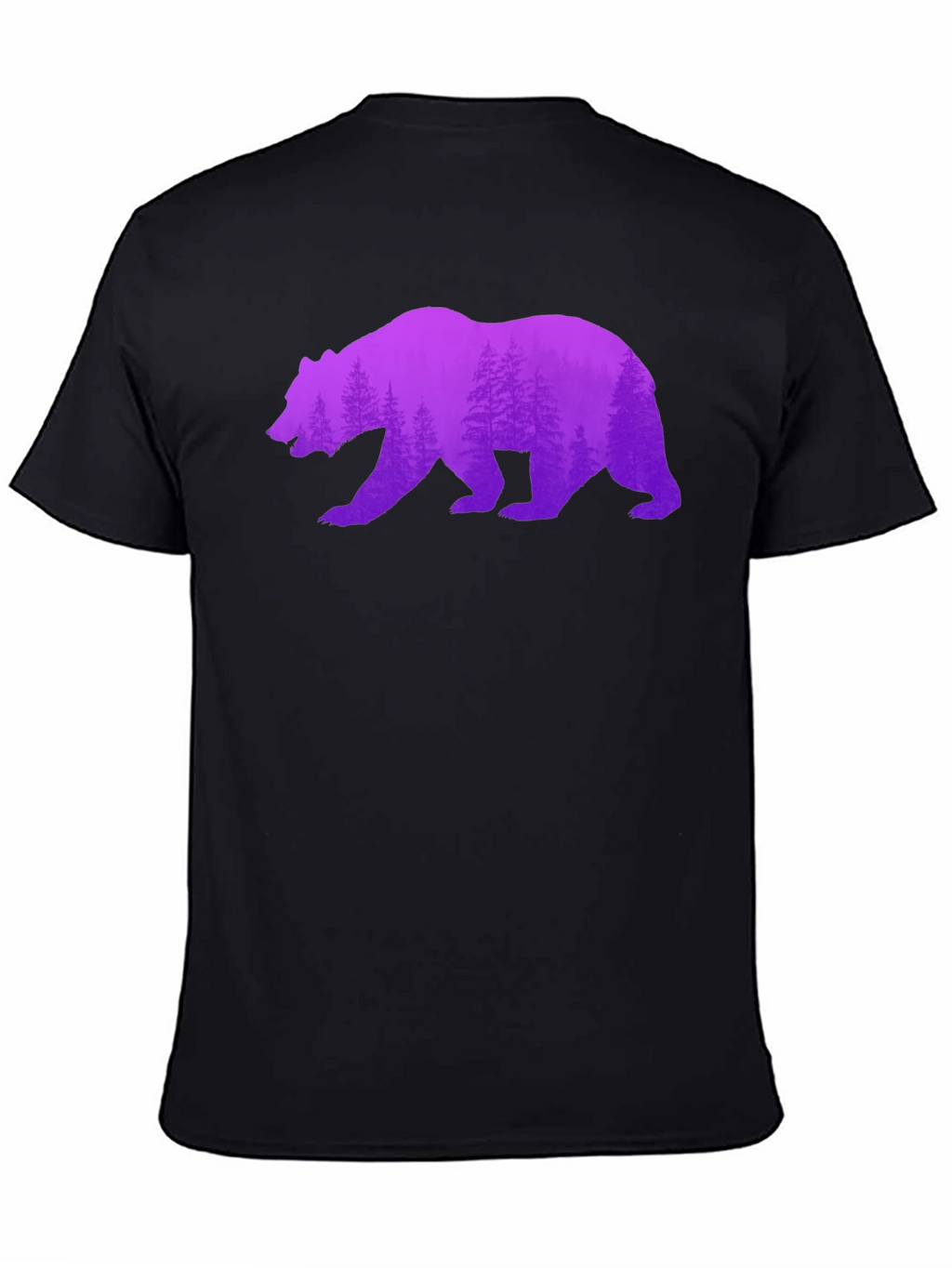 Bear Silhouette Forest Print Black Tee