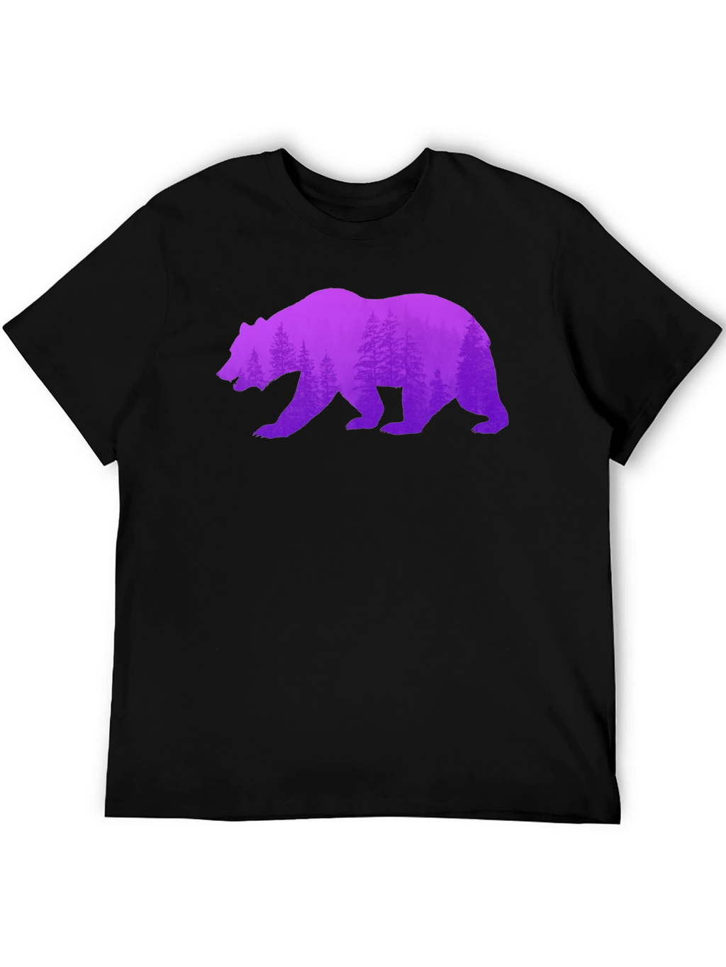 Bear Silhouette Forest Print Black Tee