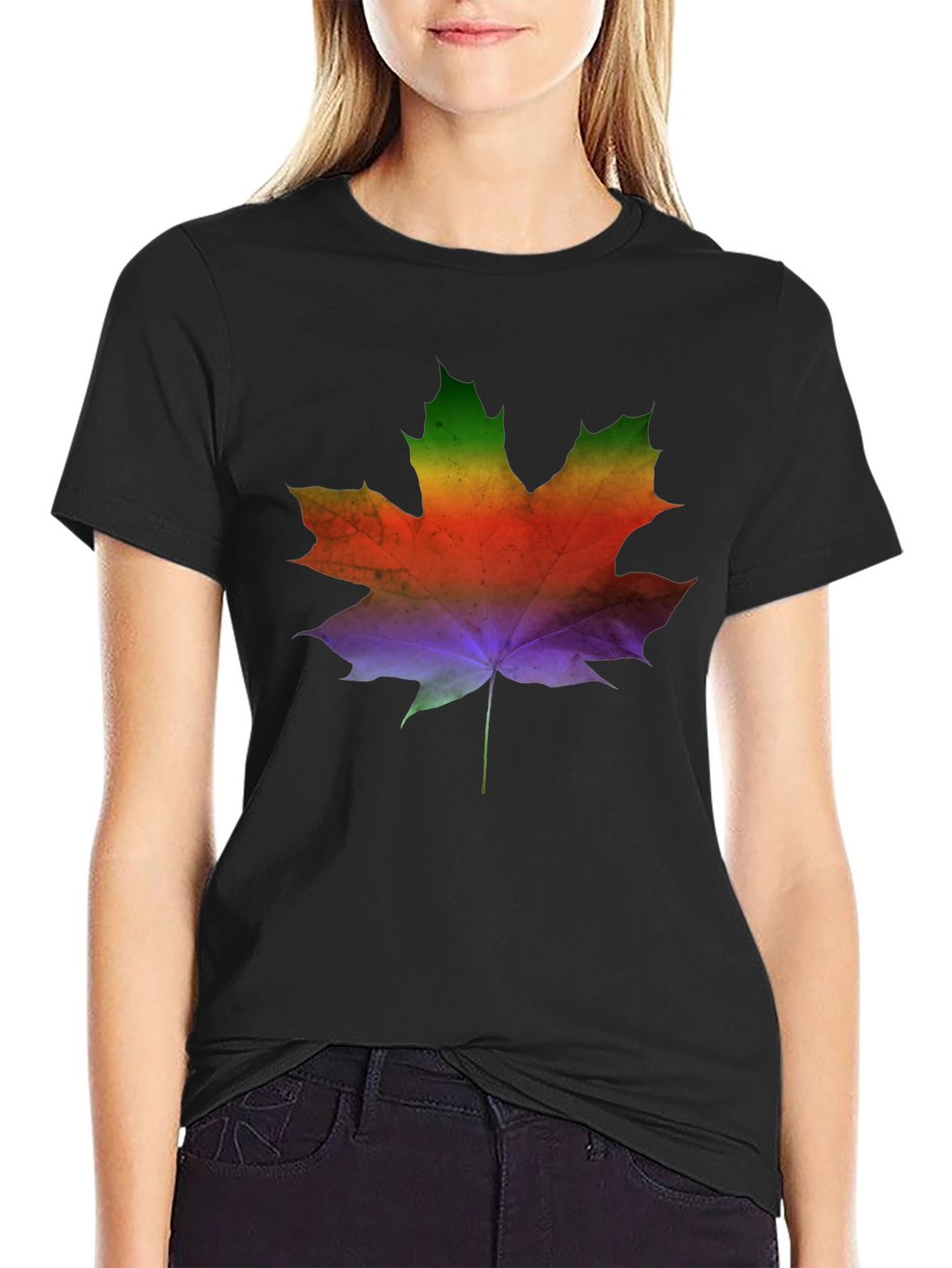 Rainbow Maple Leaf Graphic Tee - Mens Black T-Shirt