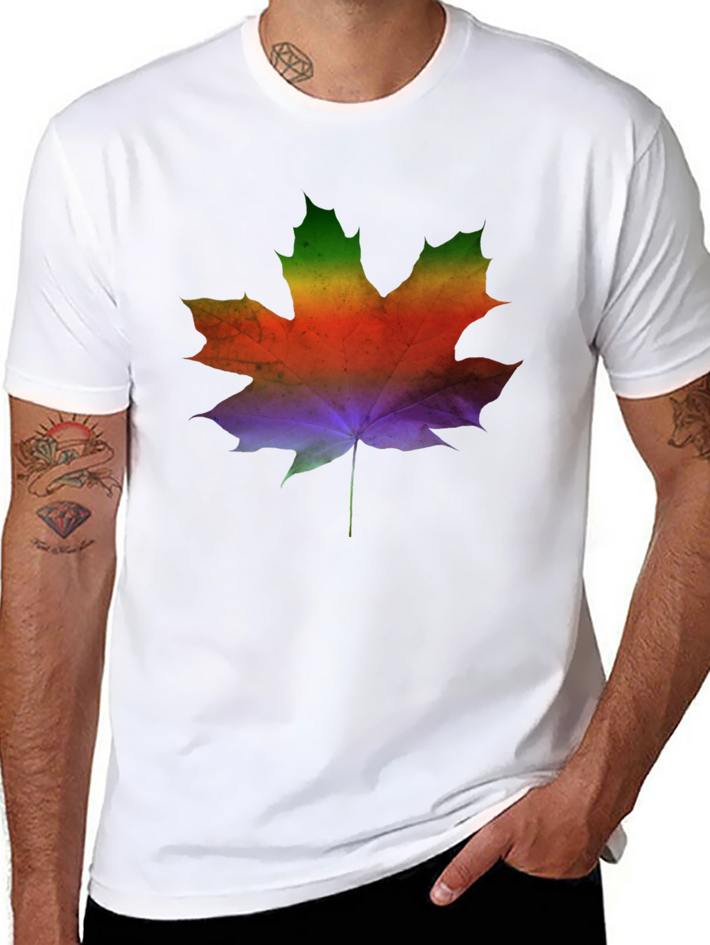 Rainbow Maple Leaf Graphic Tee - Mens Black T-Shirt