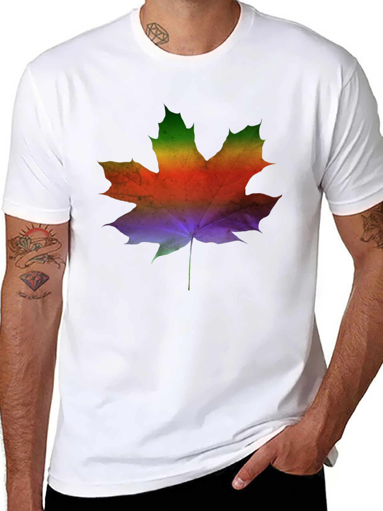 Rainbow Maple Leaf Graphic Tee - Mens Black T-Shirt
