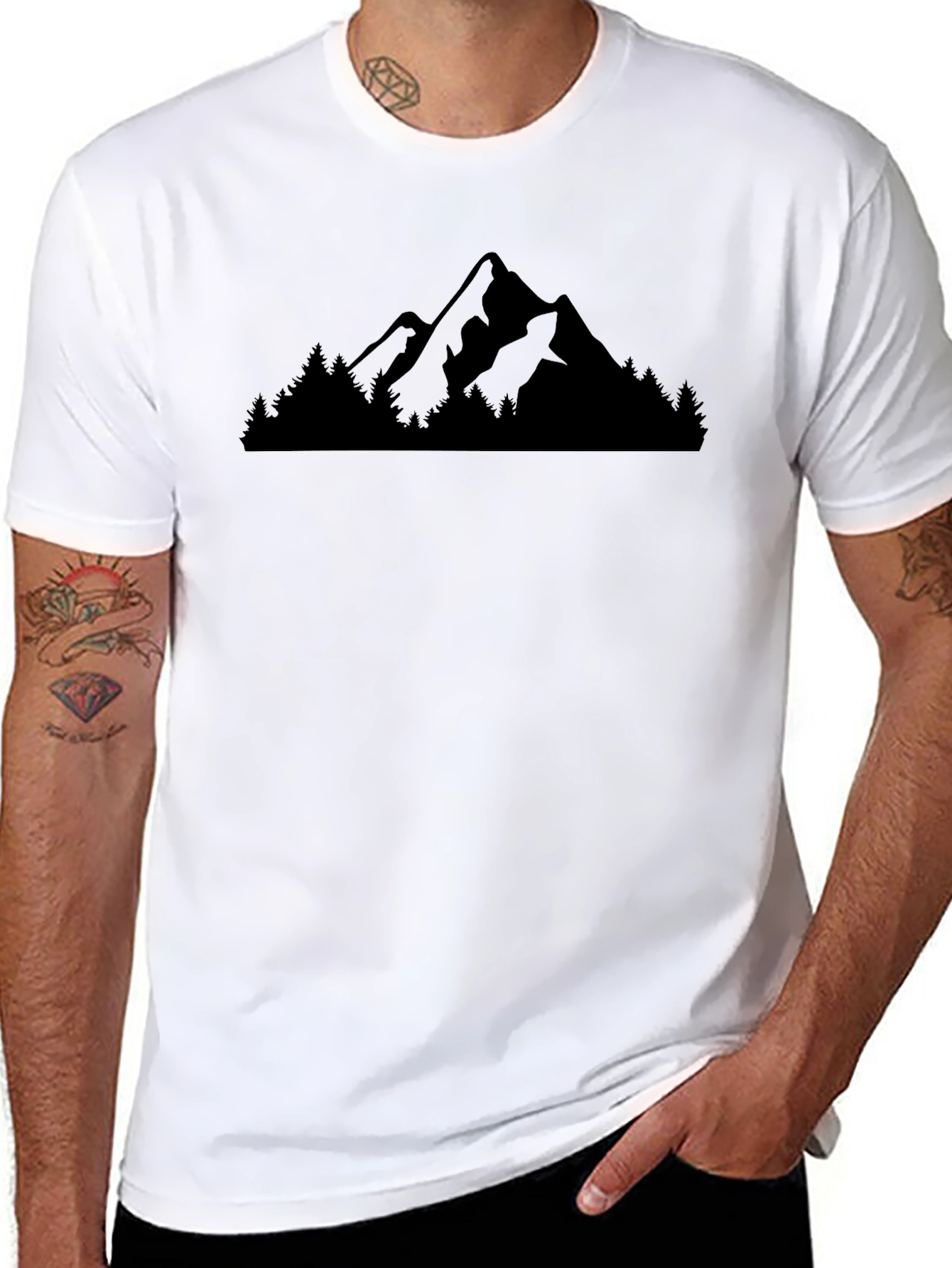 Mountain & Trees Graphic Black T-Shirt