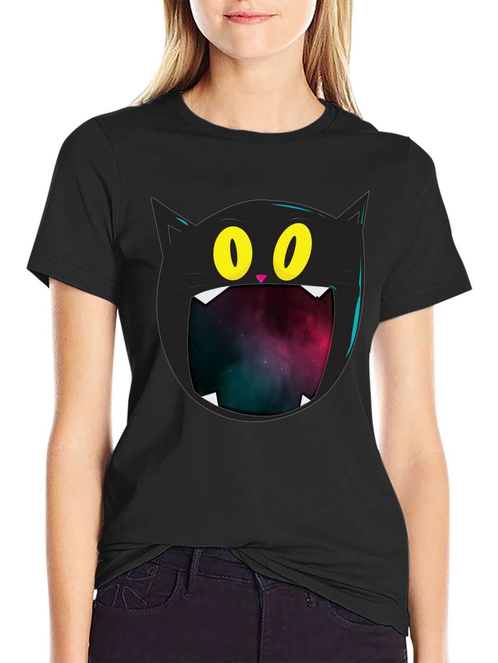 Cosmic Cat T-Shirt - Black Graphic Tee