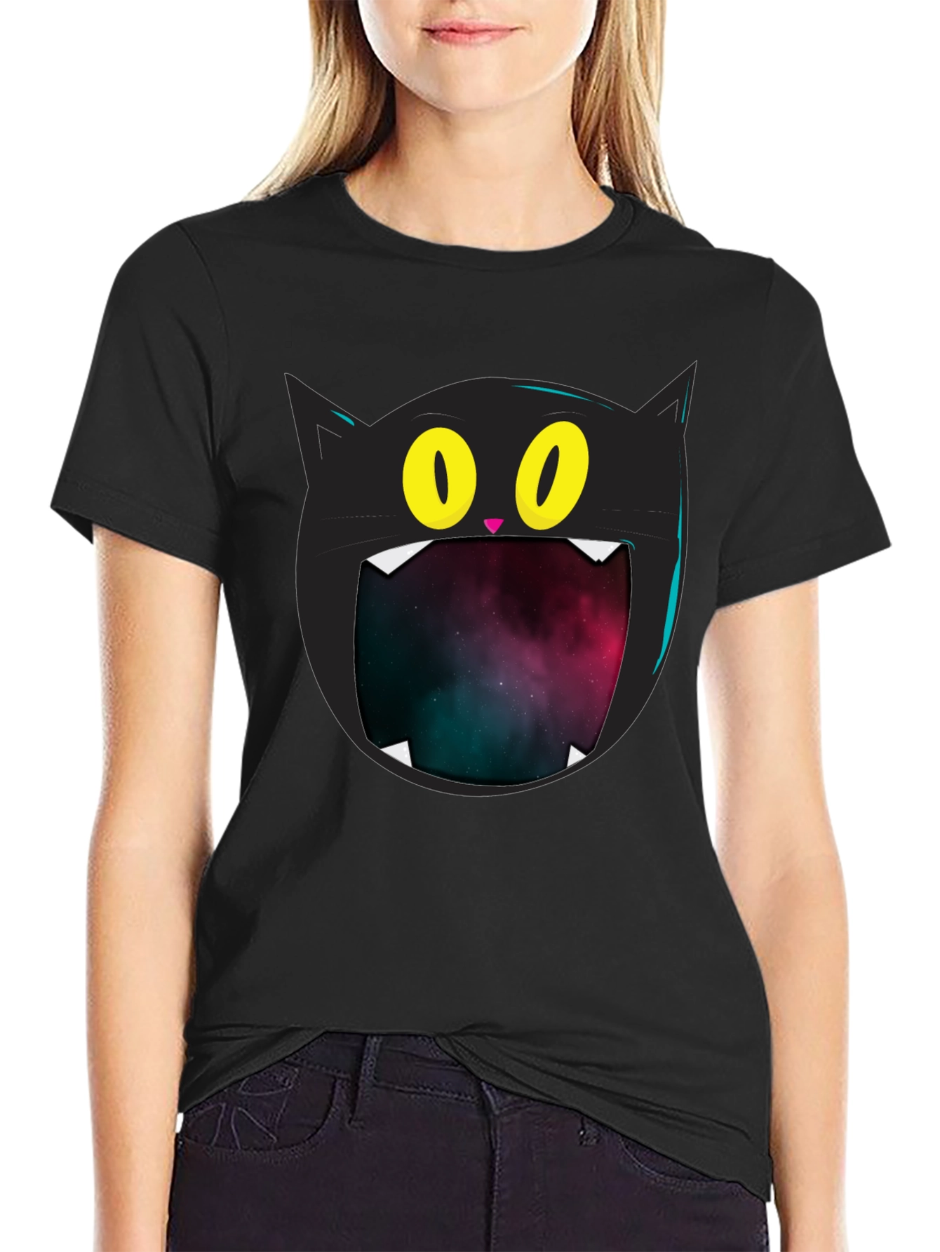 Cosmic Cat T-Shirt - Black Graphic Tee
