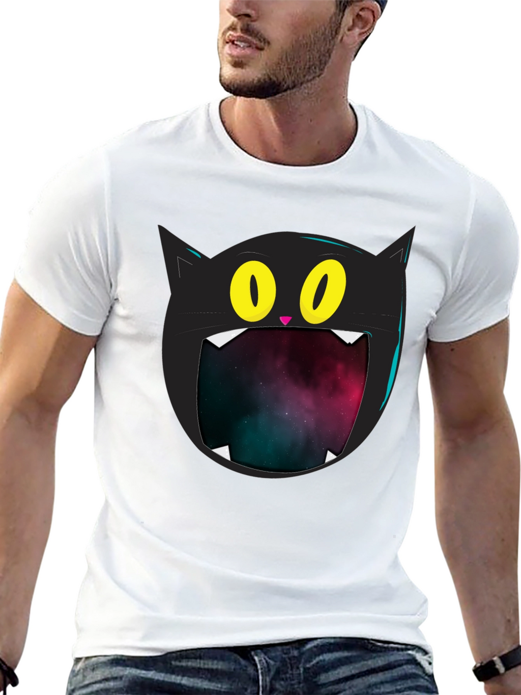Cosmic Cat T-Shirt - Black Graphic Tee
