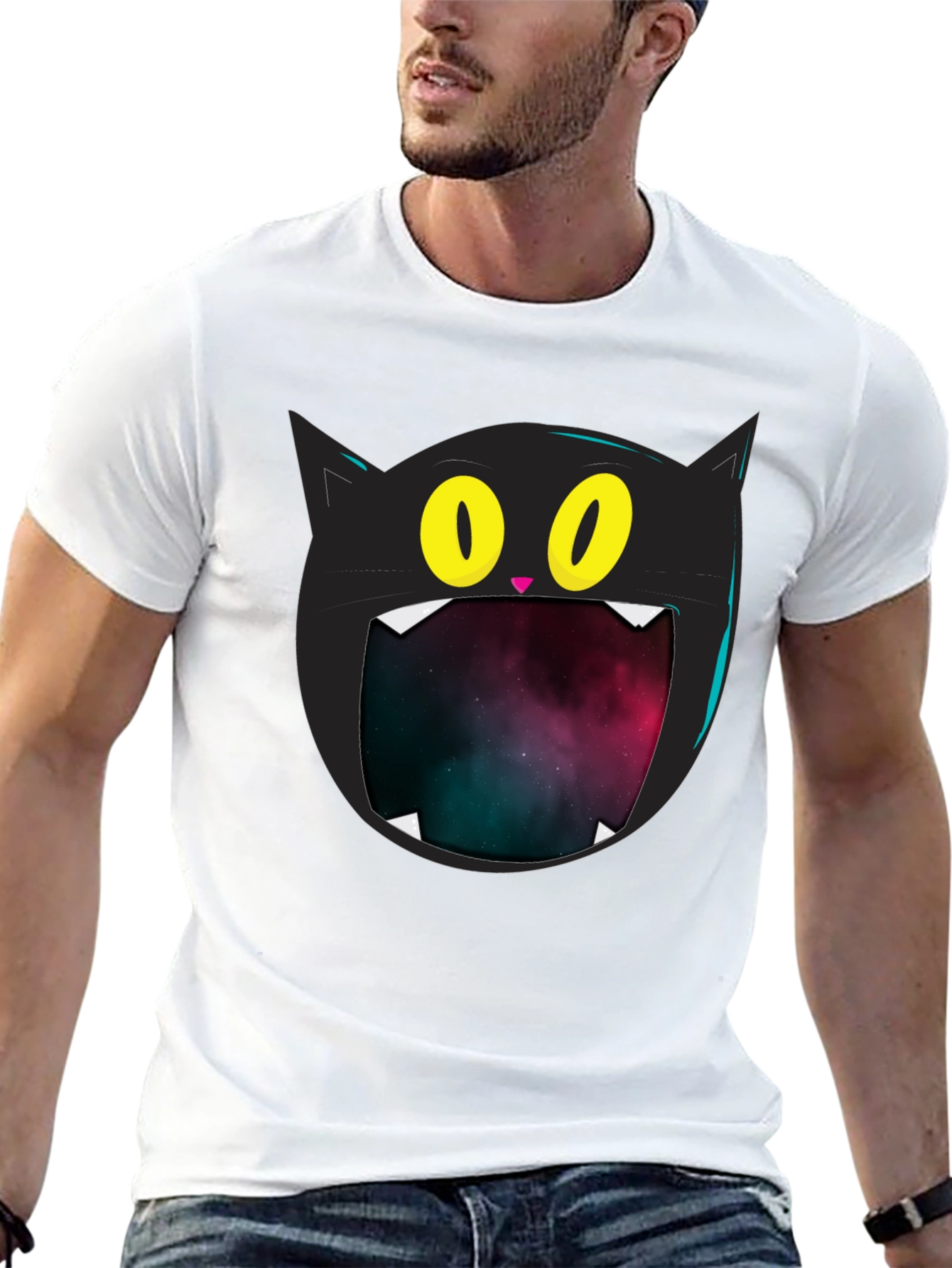 Cosmic Cat T-Shirt - Black Graphic Tee