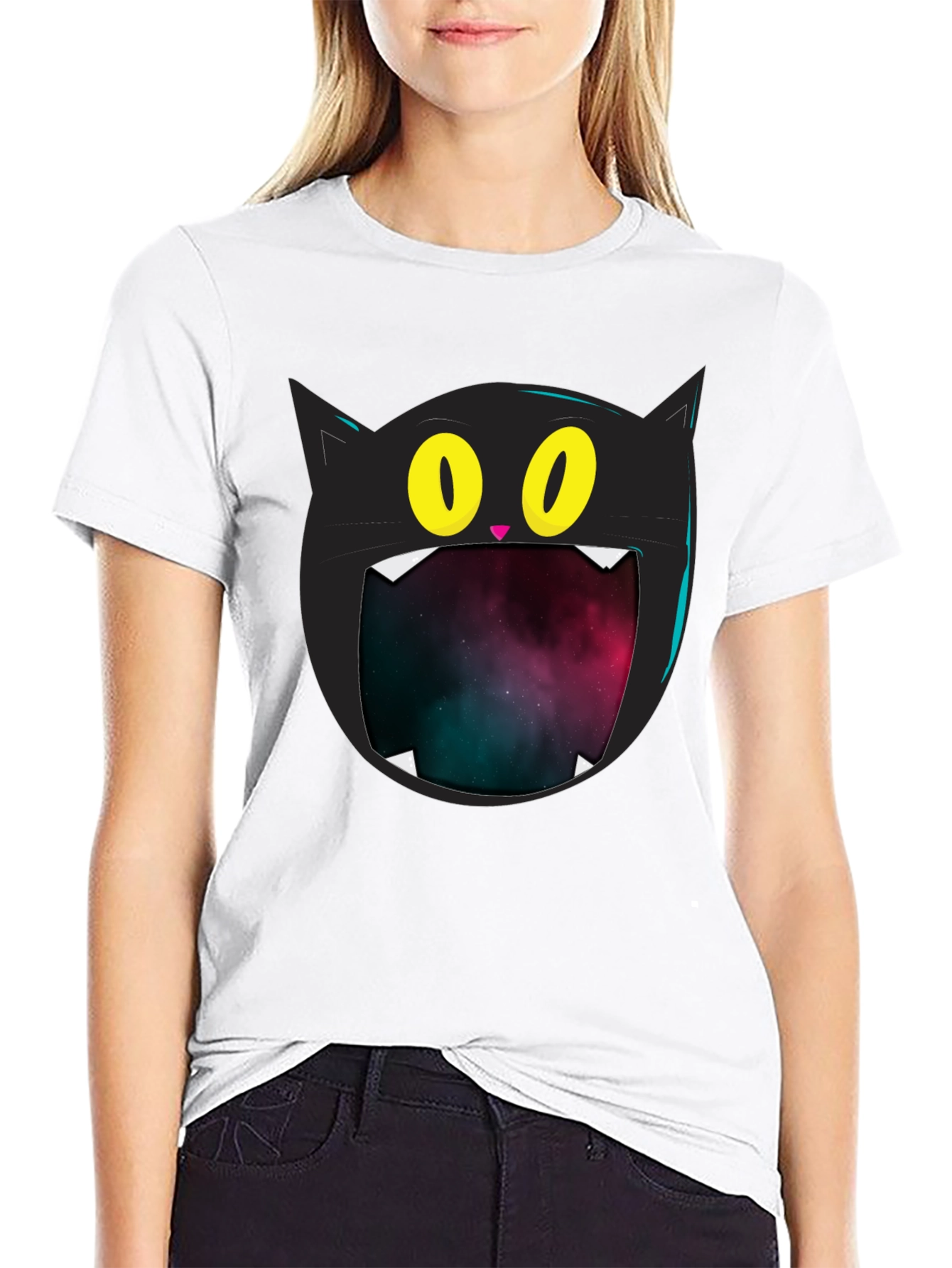 Cosmic Cat T-Shirt - Black Graphic Tee