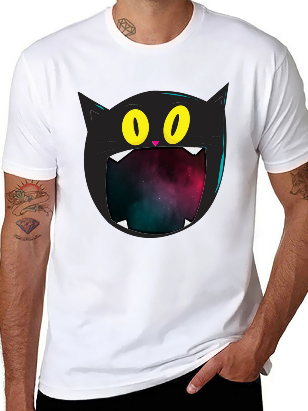 Cosmic Cat T-Shirt - Black Graphic Tee