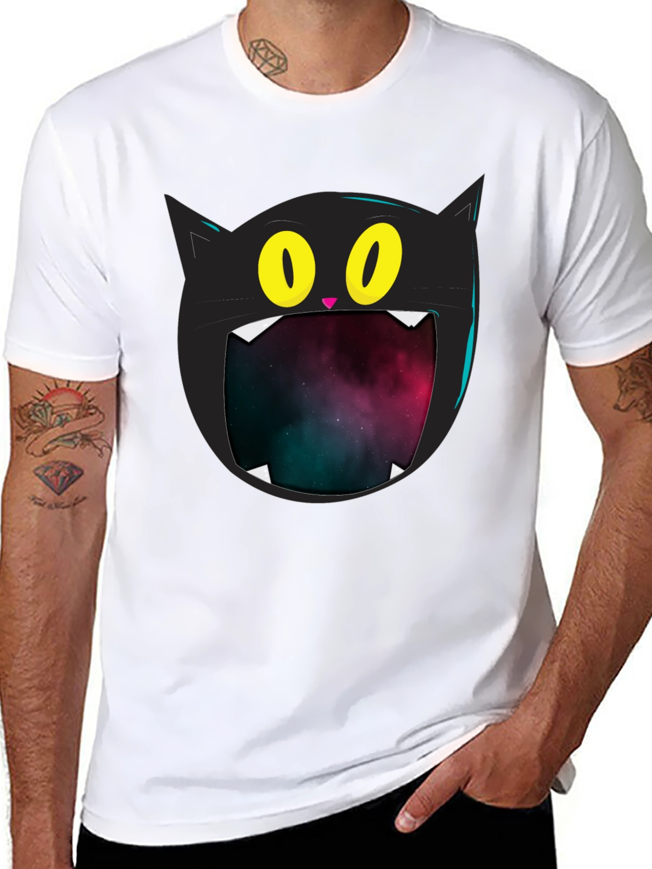 Cosmic Cat T-Shirt - Black Graphic Tee