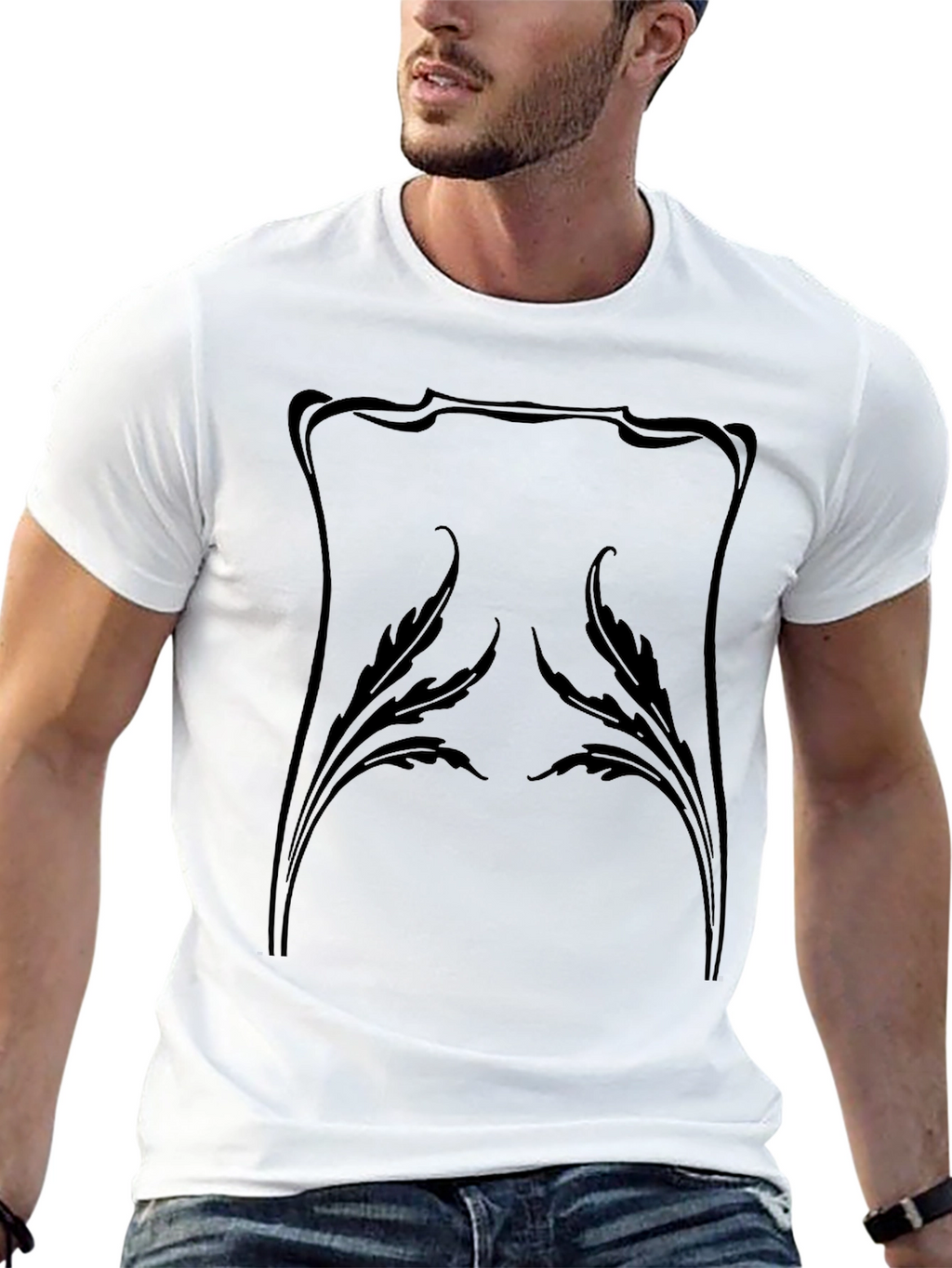 Elegant Art Nouveau Style Black T-Shirt