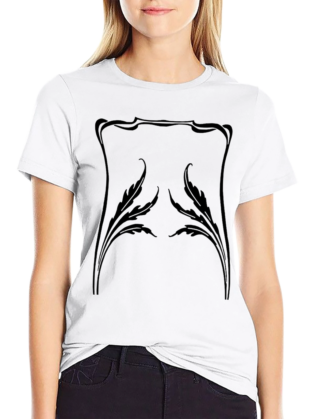 Elegant Art Nouveau Style Black T-Shirt
