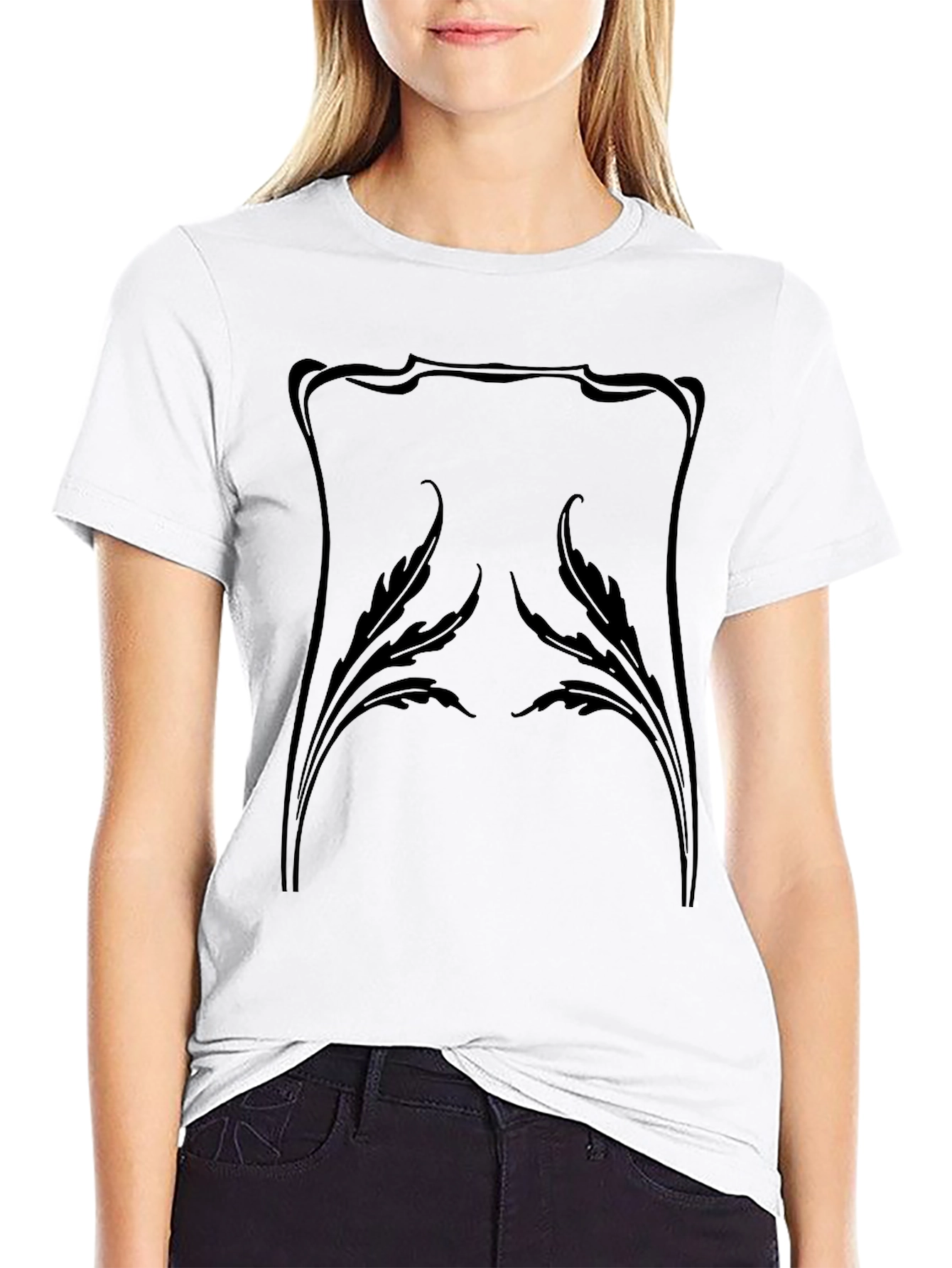 Elegant Art Nouveau Style Black T-Shirt