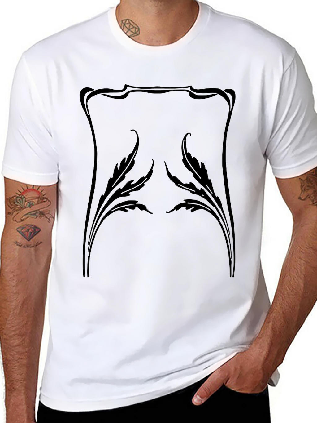 Elegant Art Nouveau Style Black T-Shirt