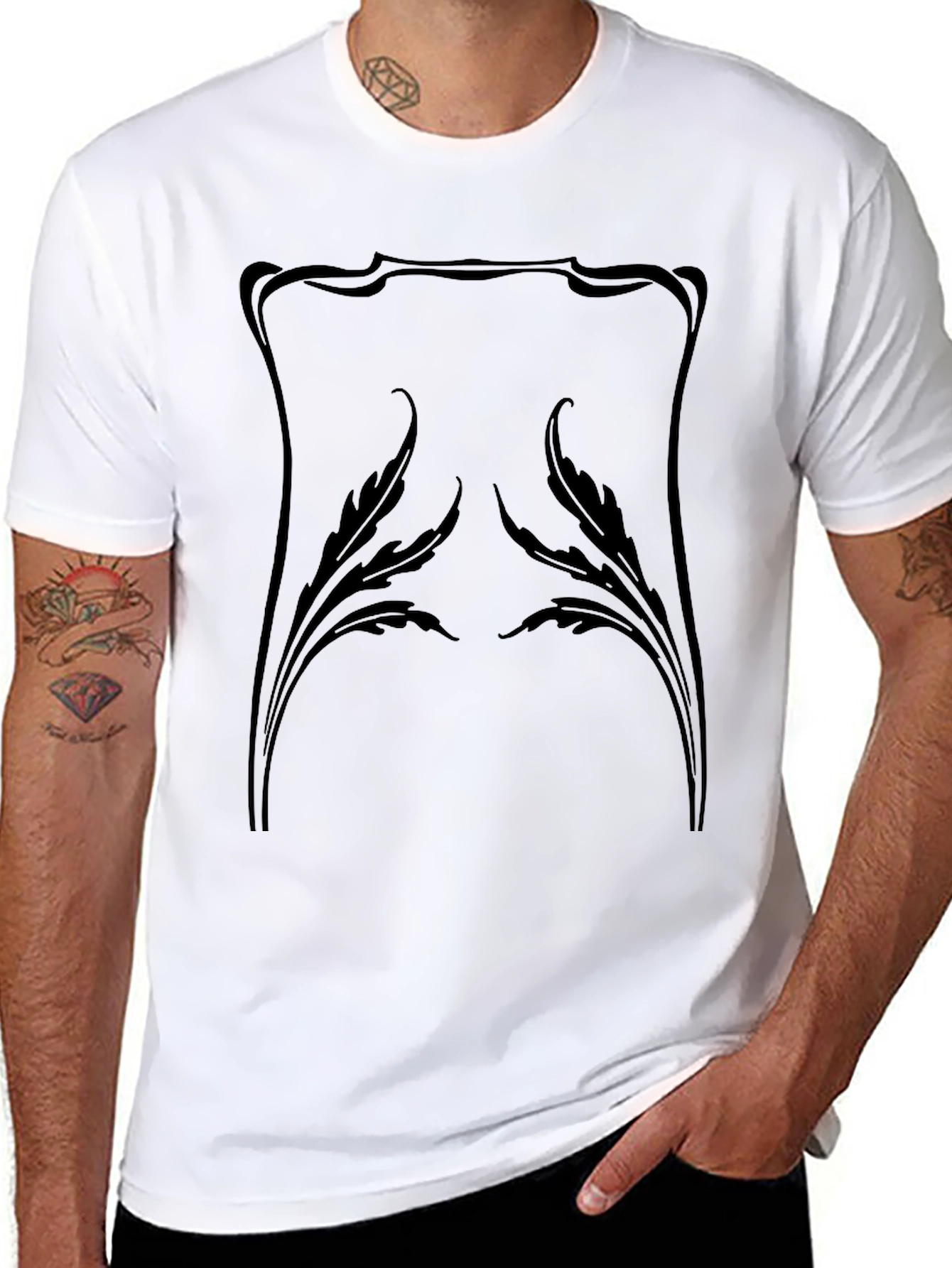Elegant Art Nouveau Style Black T-Shirt