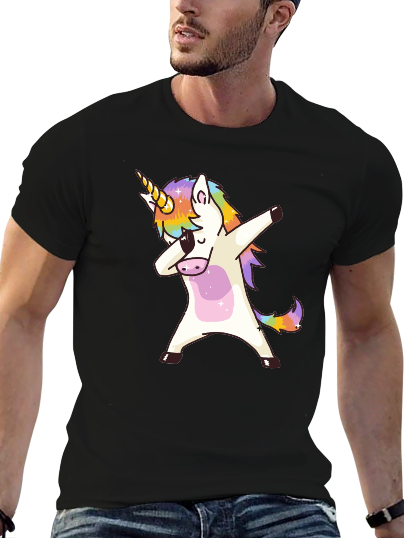 Dabbing Unicorn Graphic Tee - Black Cotton Shirt