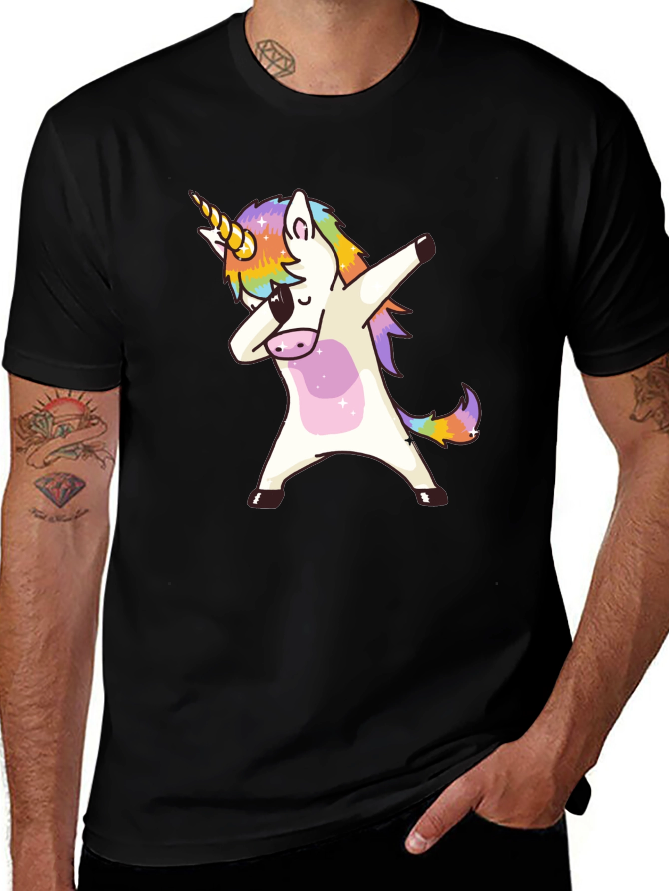 Dabbing Unicorn Graphic Tee - Black Cotton Shirt