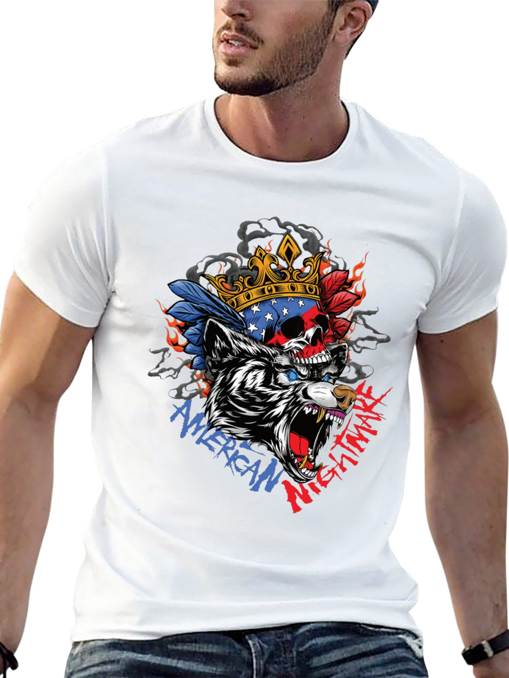 American Nightmare Skull Wolf Graphic Tee
