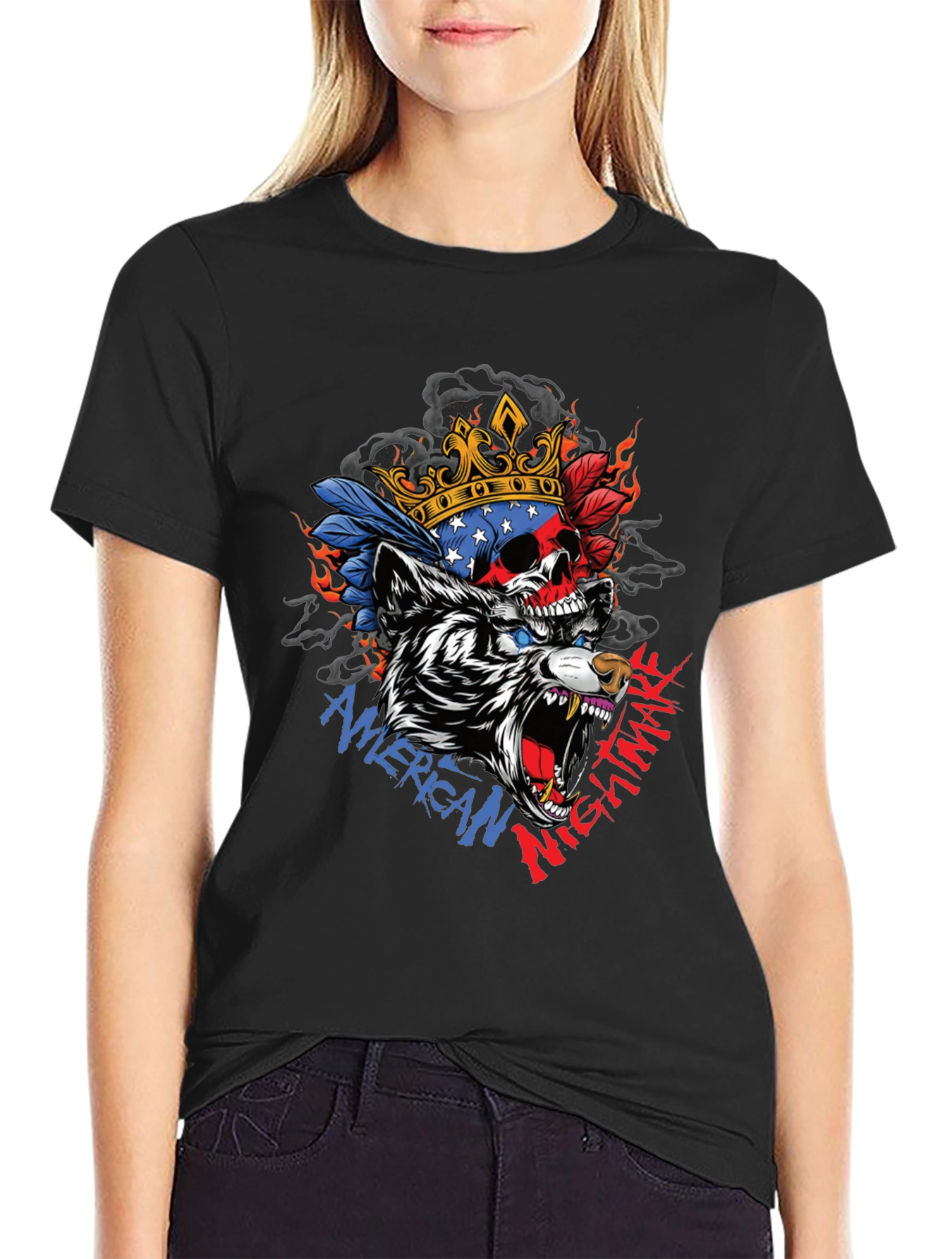American Nightmare Skull Wolf Graphic Tee