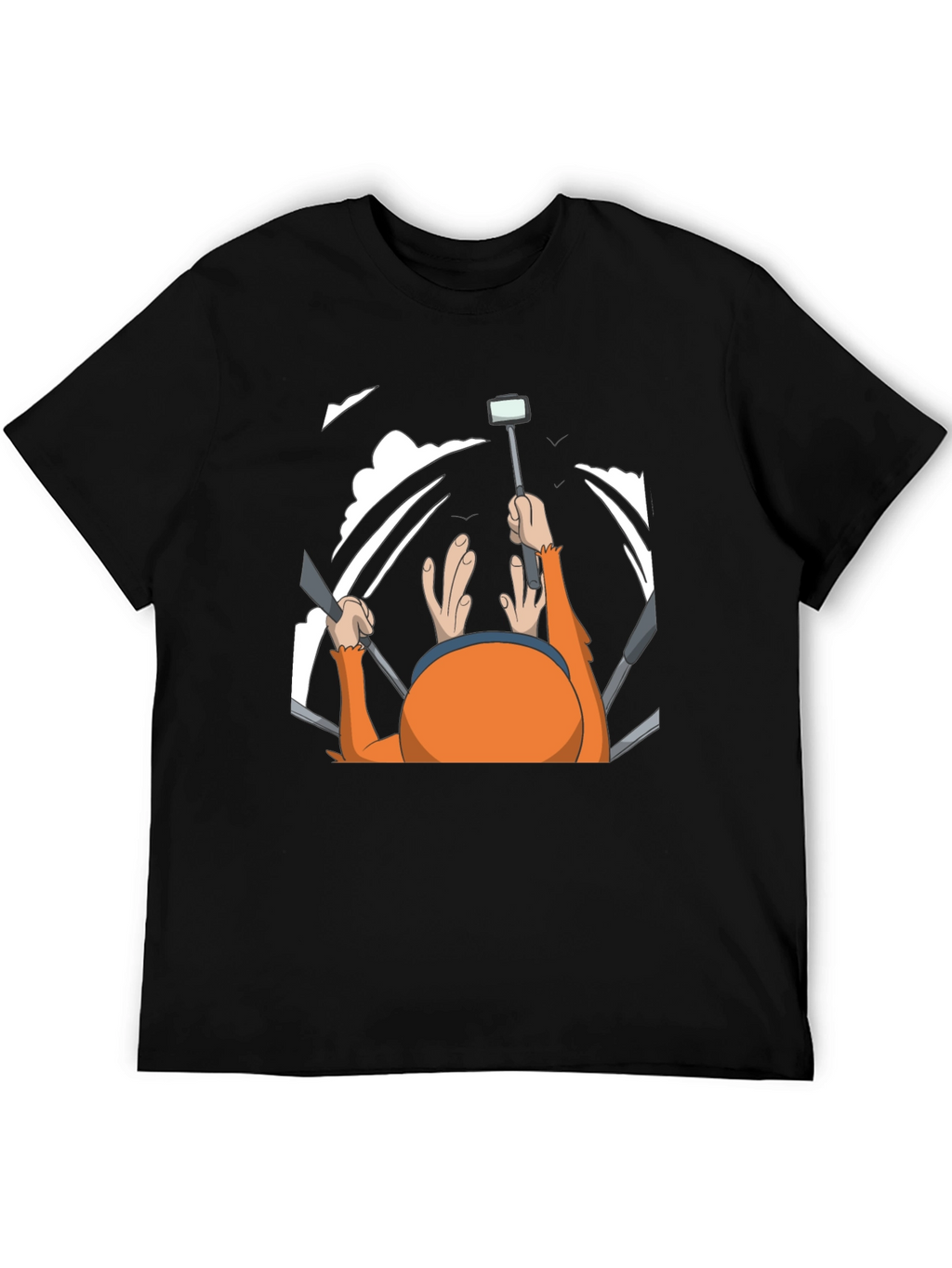 Humorous Cartoon Selfie Black T-Shirt