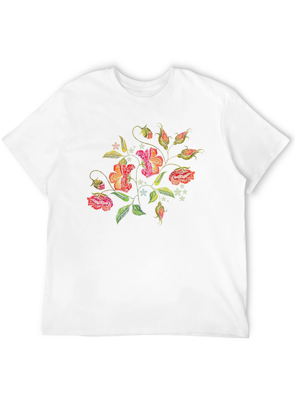Floral Embroidered Black T-Shirt