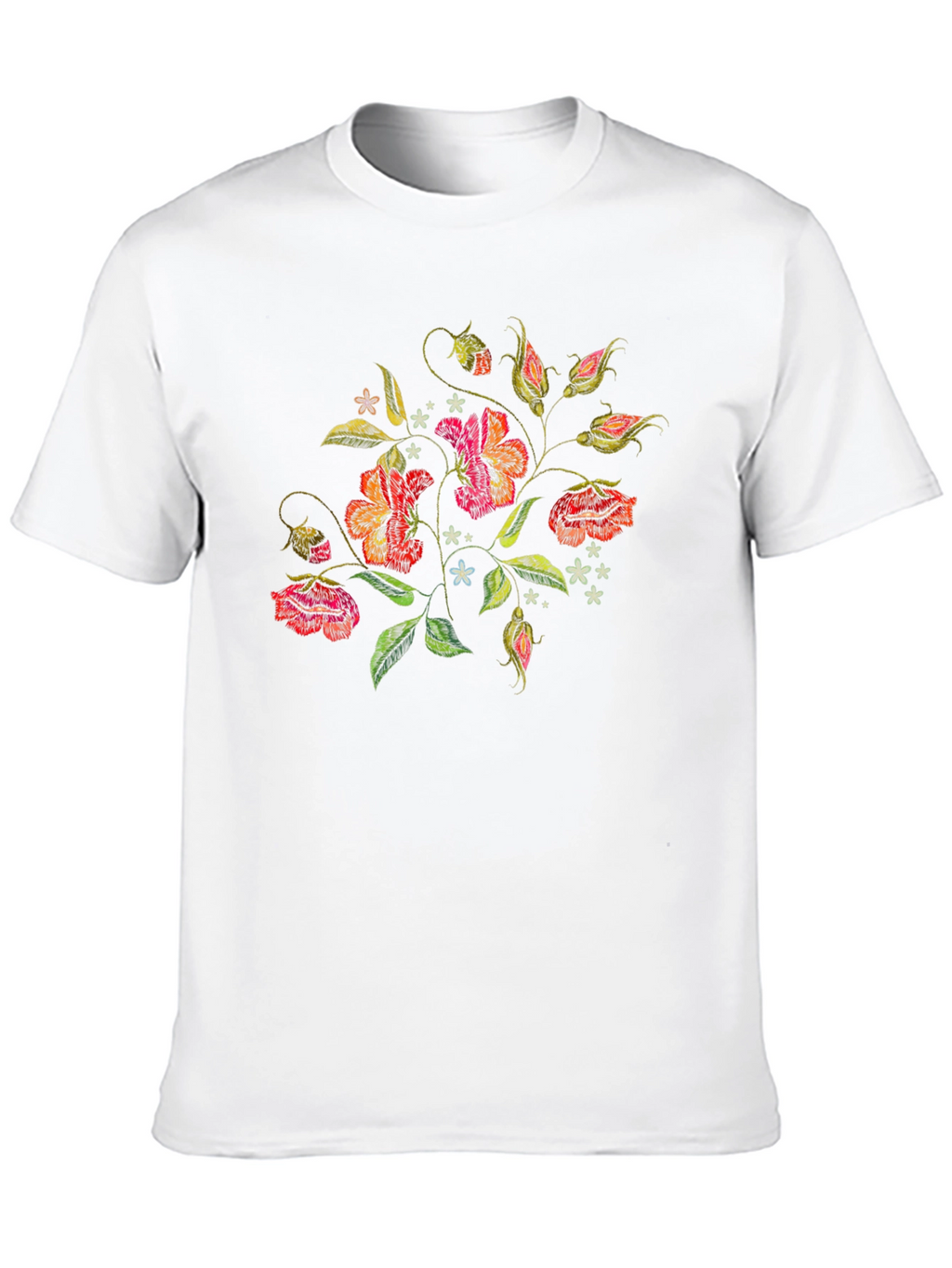 Floral Embroidered Black T-Shirt
