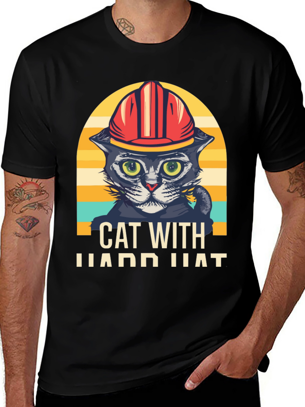 Cat with Hard Hat Graphic T-Shirt