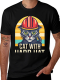 Cat with Hard Hat Graphic T-Shirt