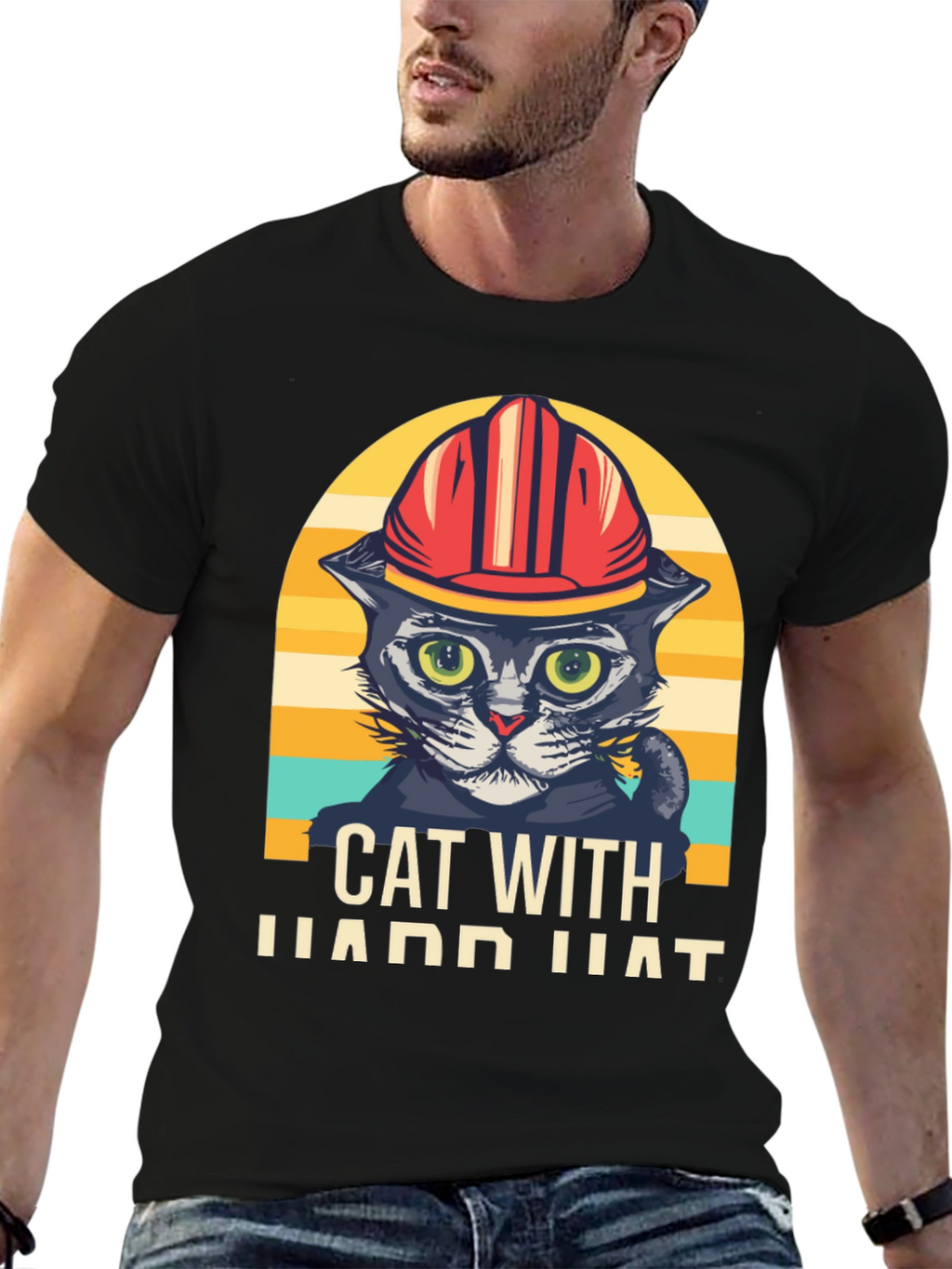 Cat with Hard Hat Graphic T-Shirt