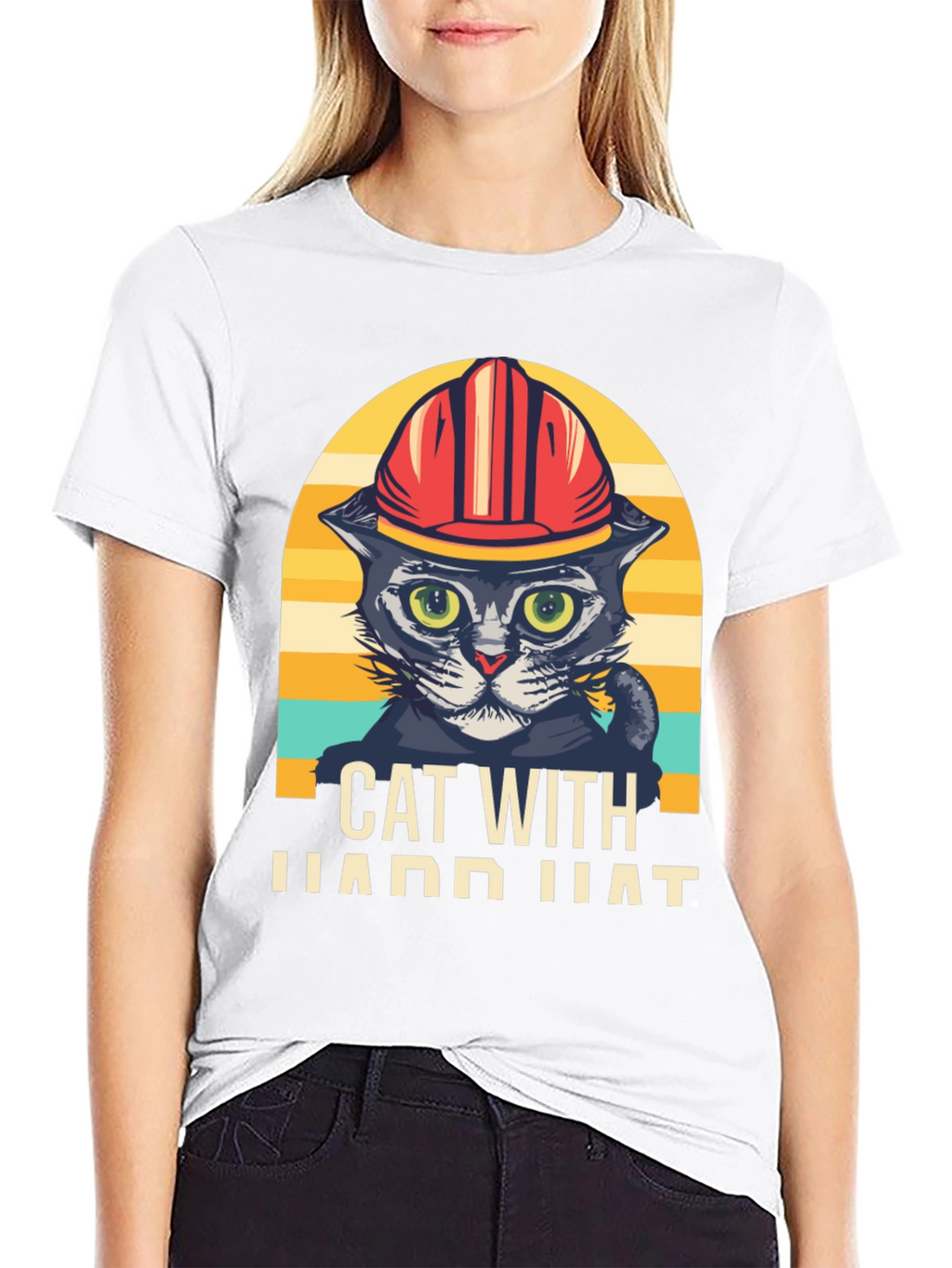 Cat with Hard Hat Graphic T-Shirt