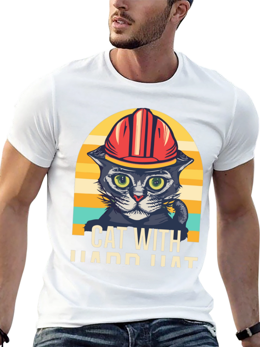 Cat with Hard Hat Graphic T-Shirt