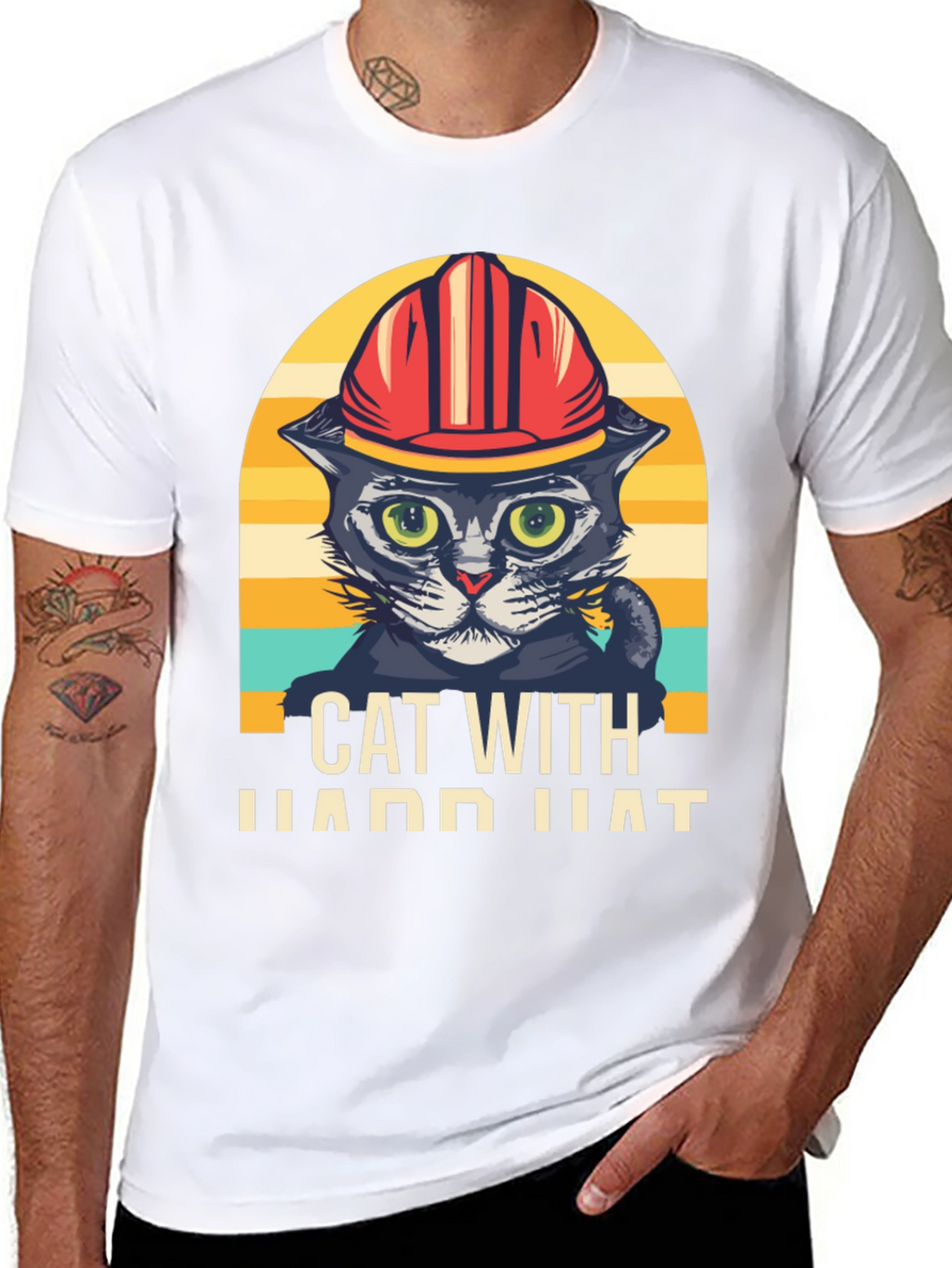 Cat with Hard Hat Graphic T-Shirt