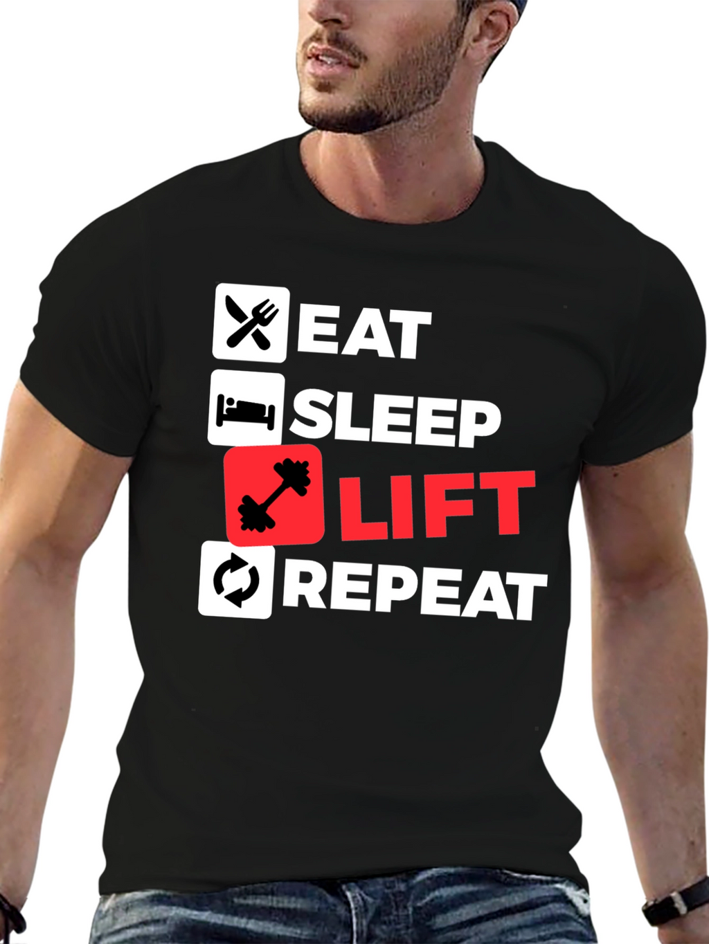 Eat Sleep Lift Repeat Black T-Shirt