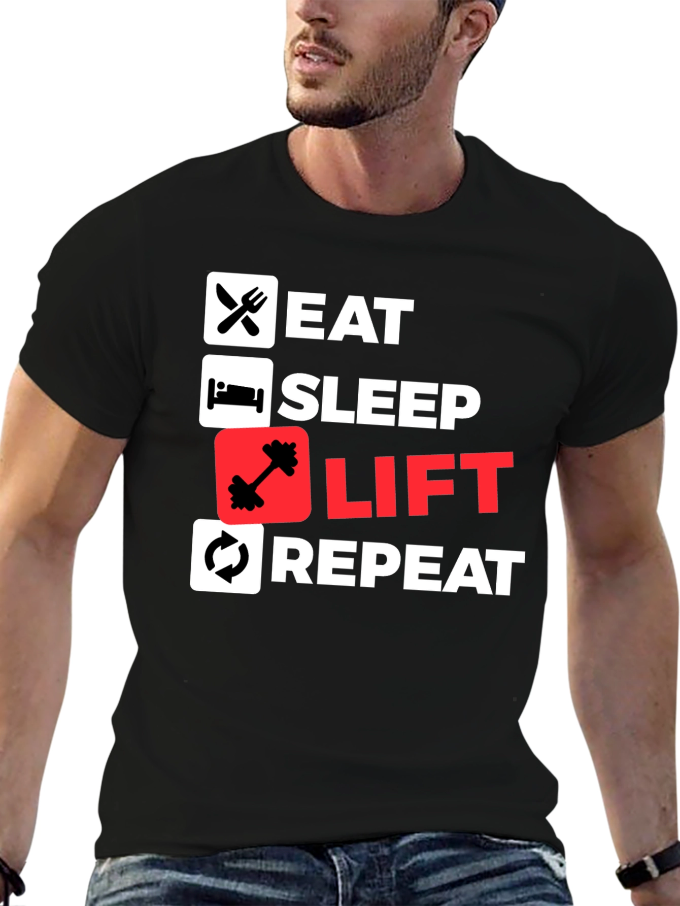 Eat Sleep Lift Repeat Black T-Shirt