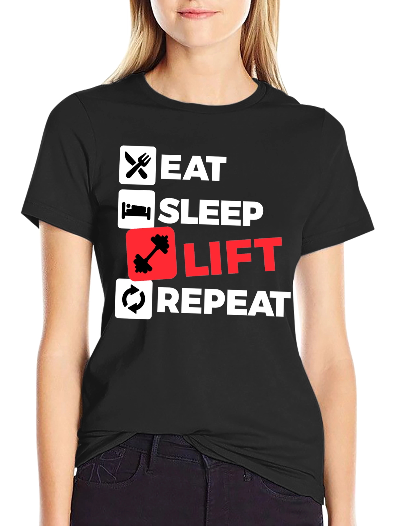 Eat Sleep Lift Repeat Black T-Shirt