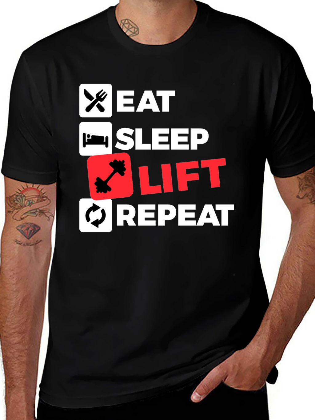 Eat Sleep Lift Repeat Black T-Shirt