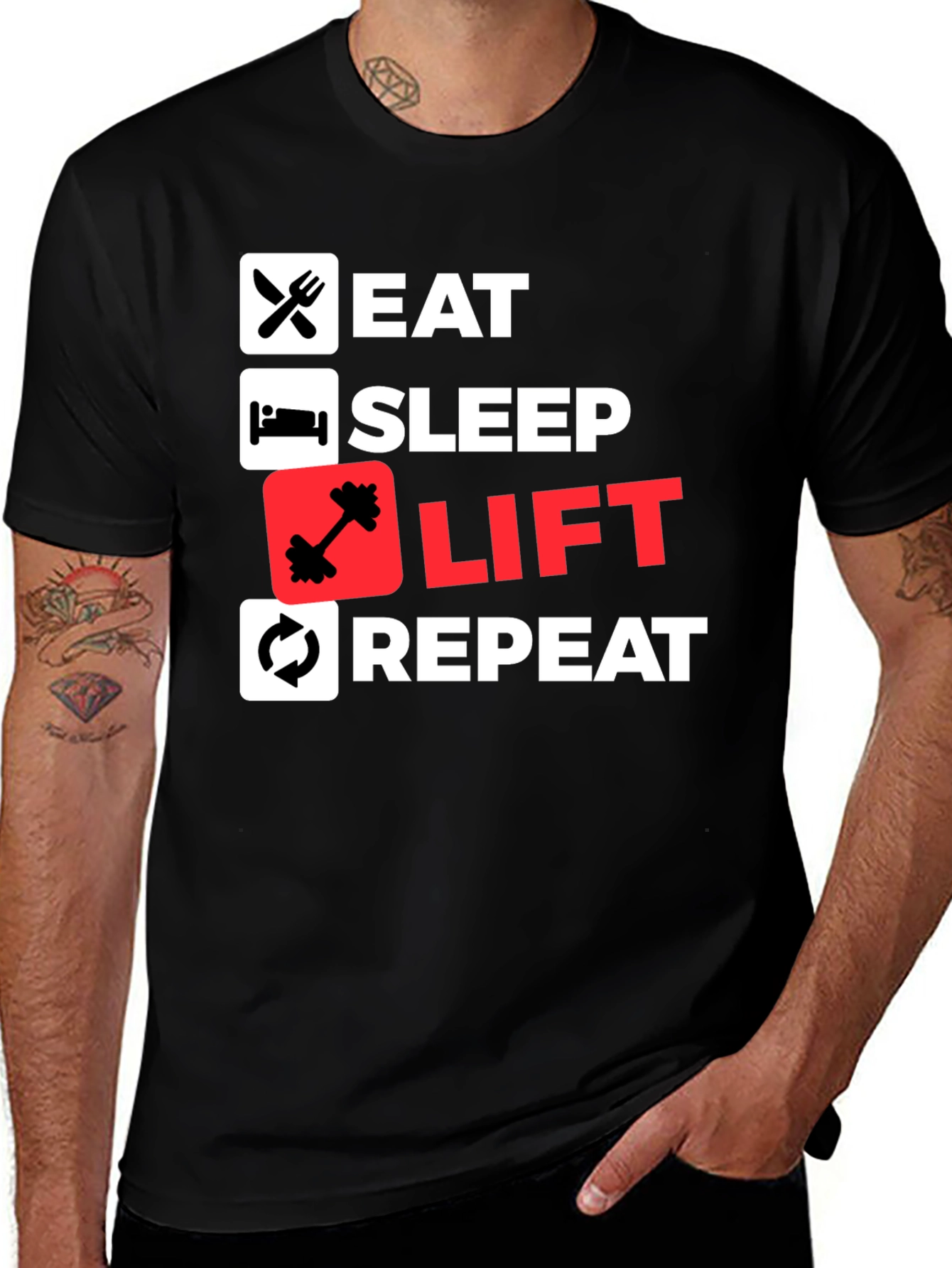 Eat Sleep Lift Repeat Black T-Shirt