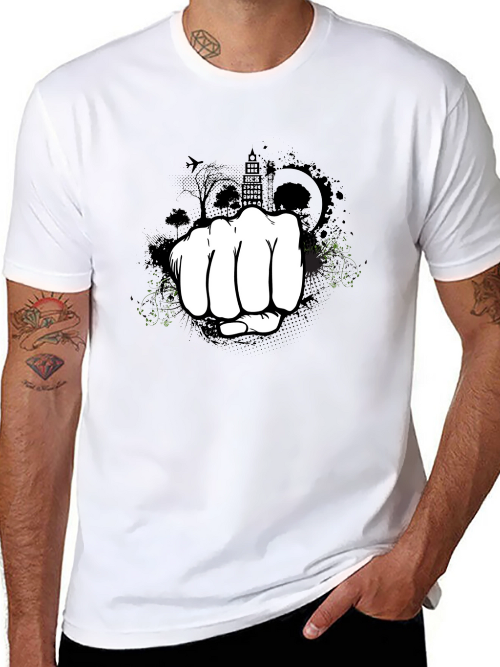 Urban Fist Graphic Tee - Black Cotton Blend Shirt