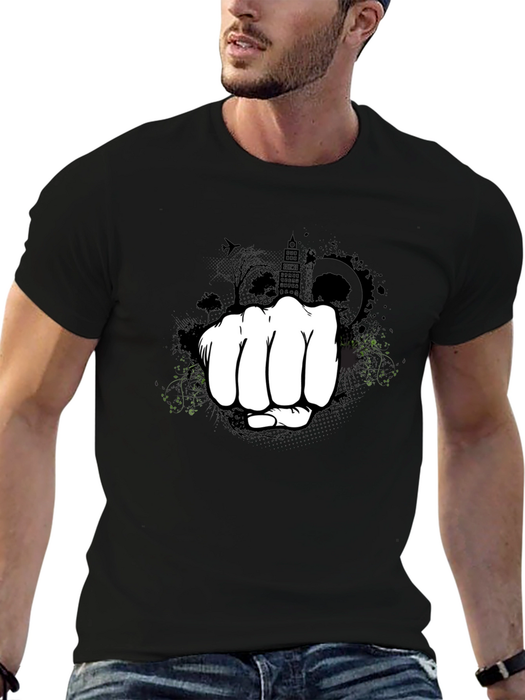Urban Fist Graphic Tee - Black Cotton Blend Shirt
