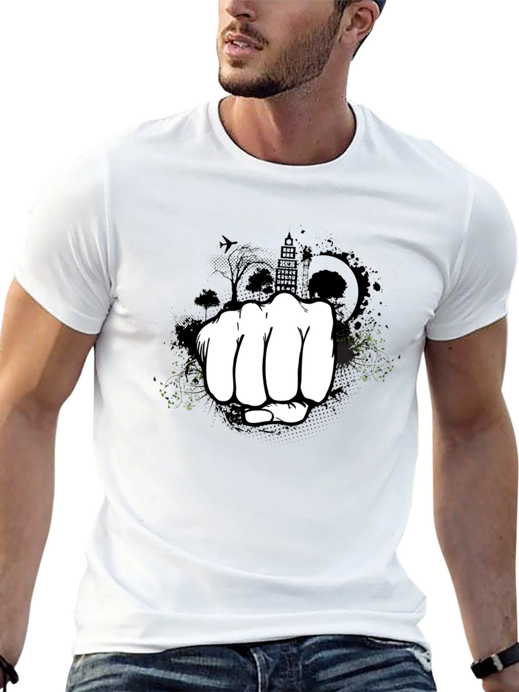 Urban Fist Graphic Tee - Black Cotton Blend Shirt