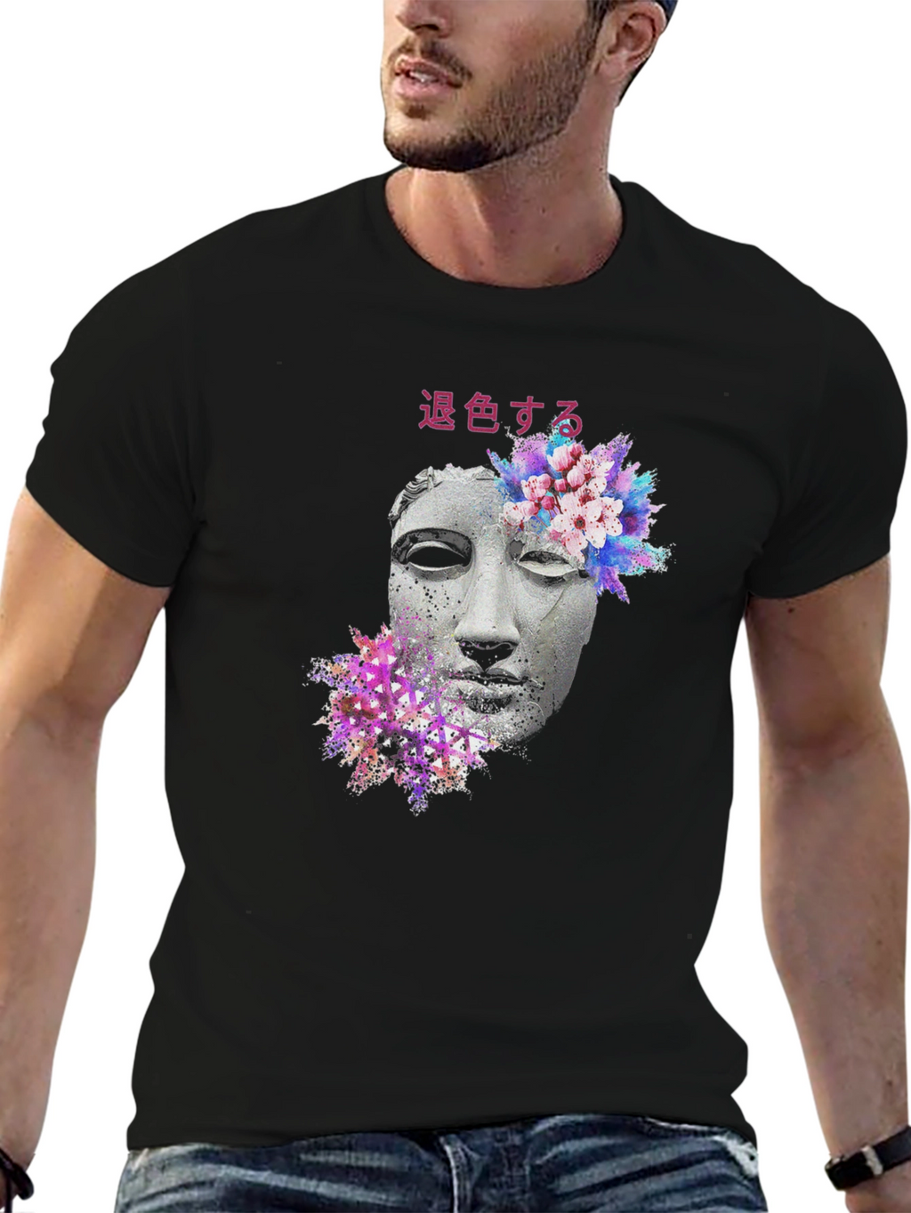 Floral Statue Graphic Tee - Black
