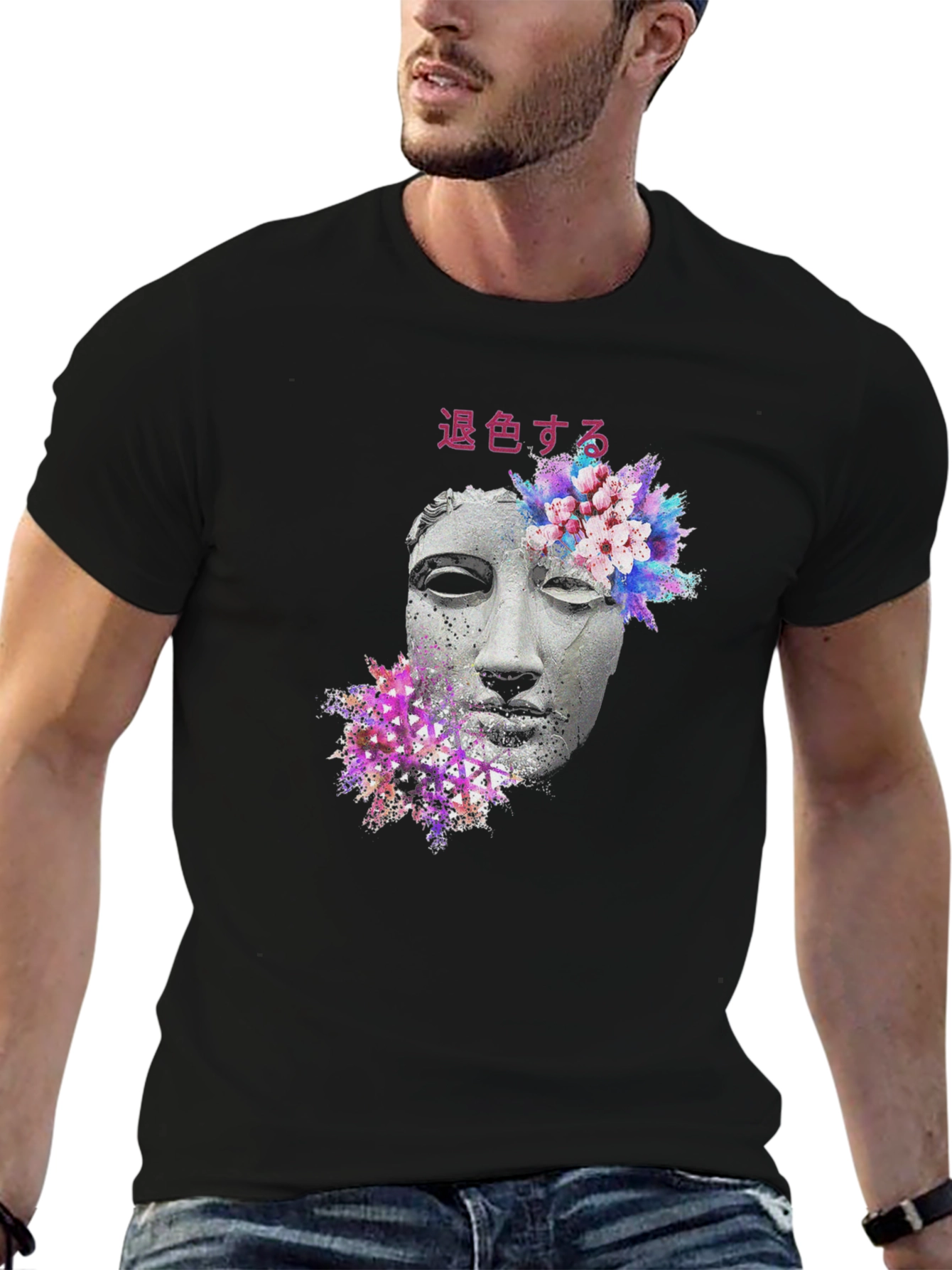 Floral Statue Graphic Tee - Black